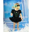 Frozen Black Baby Bodysuit Pettiskirt & Sparkle Rhinestone Princess Anna & Heart Print JS4335